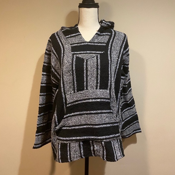 Gray Baja Hoodie Mexican Drug Rug Sweatshirt - Picture 2 of 10